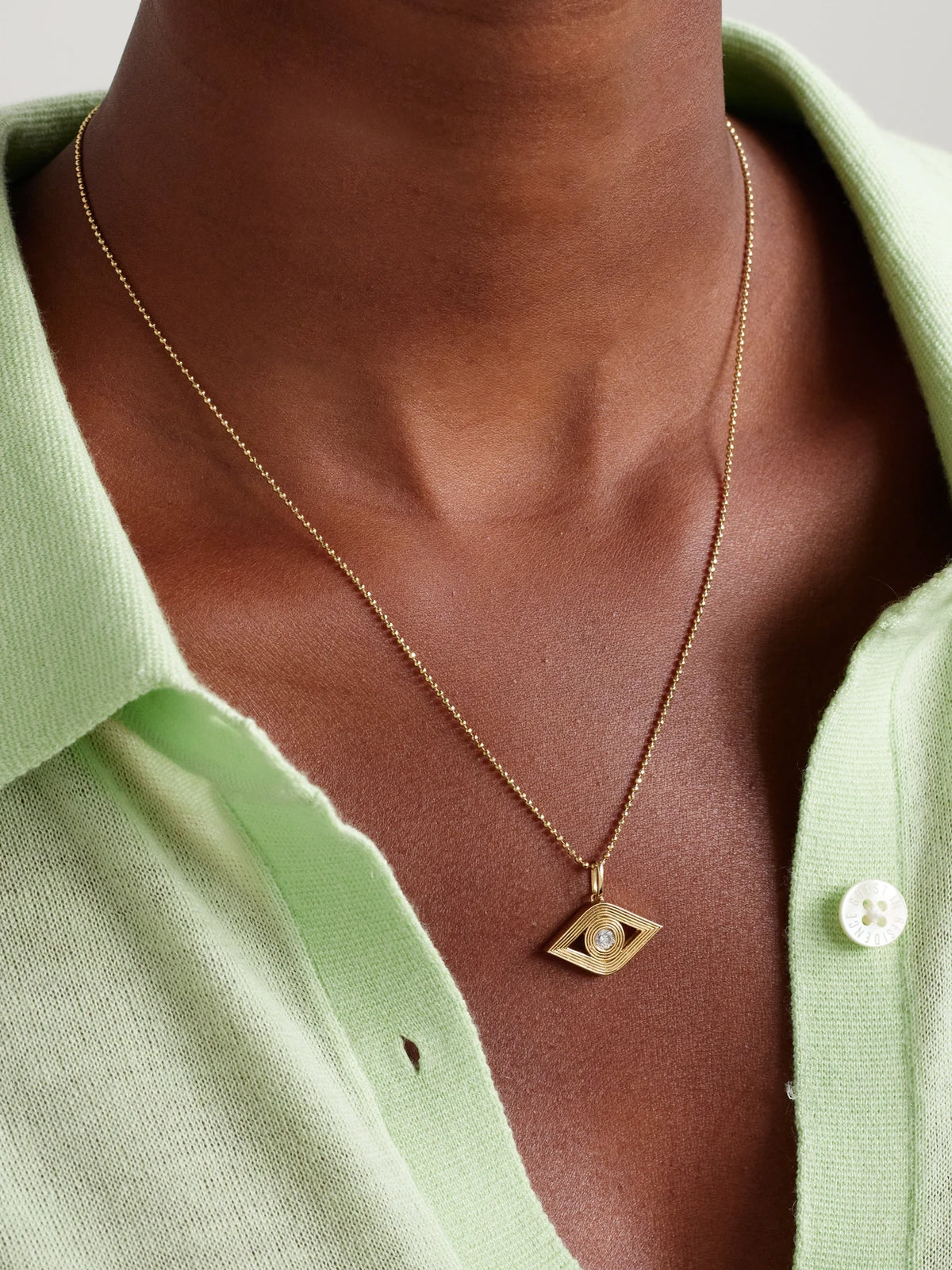 Image of Necklaces. Product name - Extra Large Evil Eye 14-karat Gold Diamond Necklace in Multi colour by brand - Sydney Evan