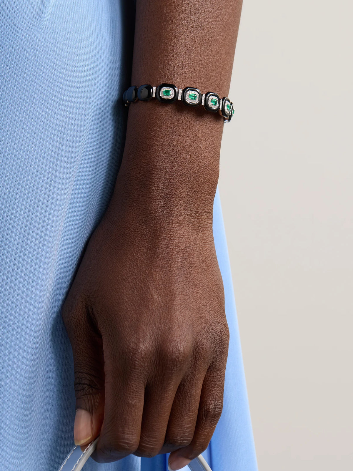 Image of Bracelets. Product name - Oui 18-karat White Gold, Emerald, Diamond And Enamel Bangle in Multi colour by brand - Nikos Koulis