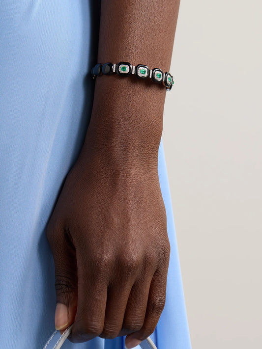 Image of Bracelets. Product name - Oui 18-karat White Gold, Emerald, Diamond And Enamel Bangle in Multi colour by brand - Nikos Koulis