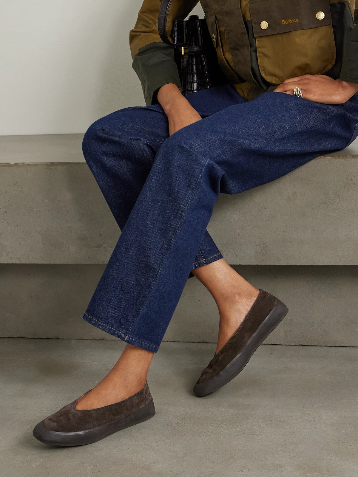 Shearling-lined Suede Ballet Flats