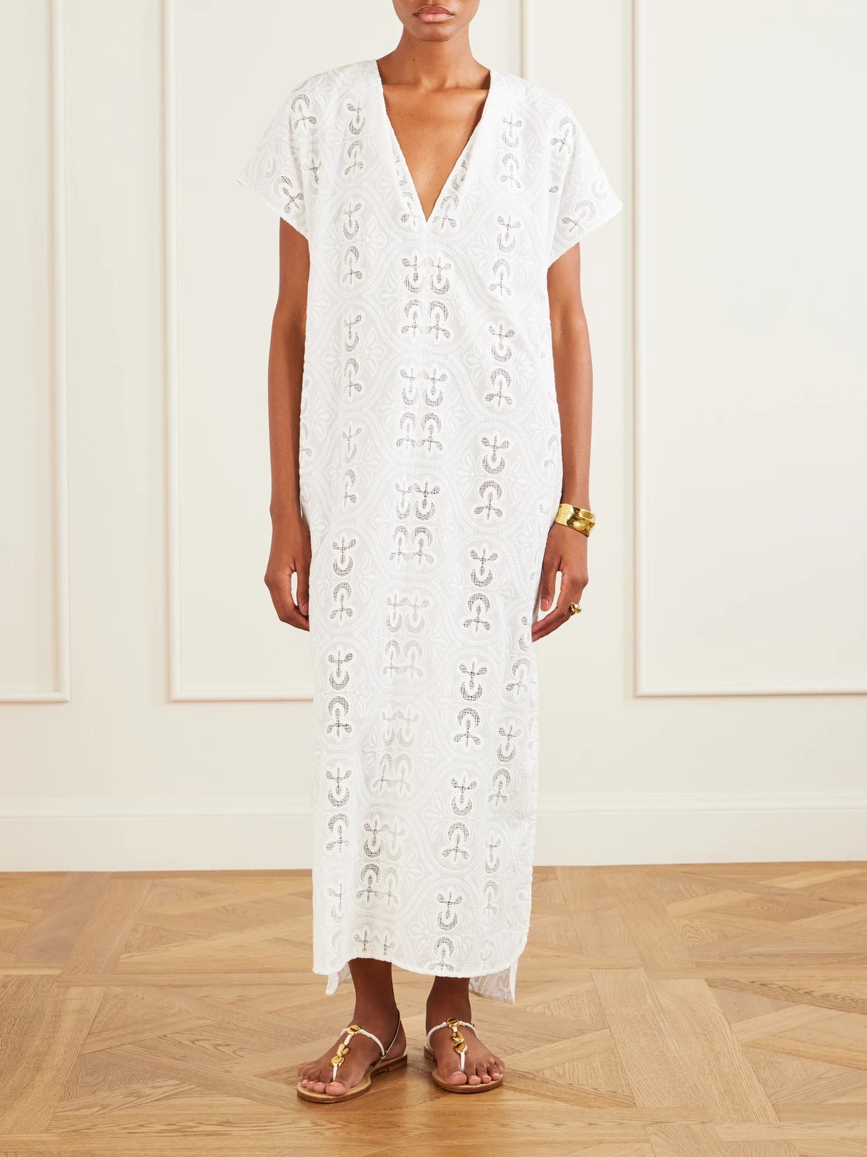 Image of Dresses. Product name - Yuna Embroidered Cotton-blend Midi Dress in White colour by brand - TOVE