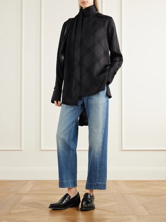 Image of Jeans. Product name - The Bijou Cropped Recycled Low-rise Straight-leg Jeans in Mid denim colour by brand - RÙADH