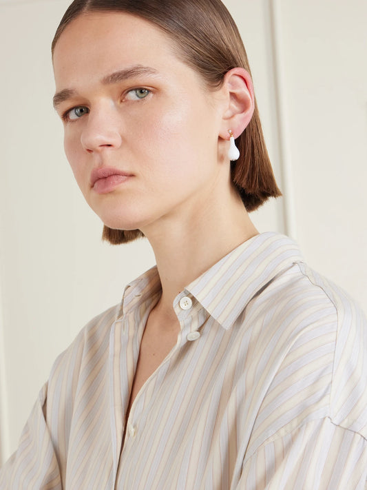 Image of Earrings. Product name - Drop Crystal-embellished Gold-plated Earrings in White colour by brand - TOTEME