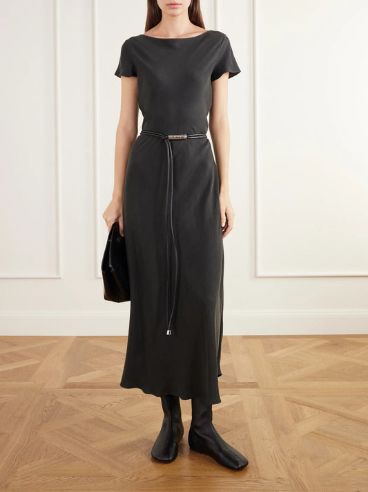 Image of Dresses. Product name - Kim Tencel-blend Twill Midi Dress in Gray colour by brand - LESET