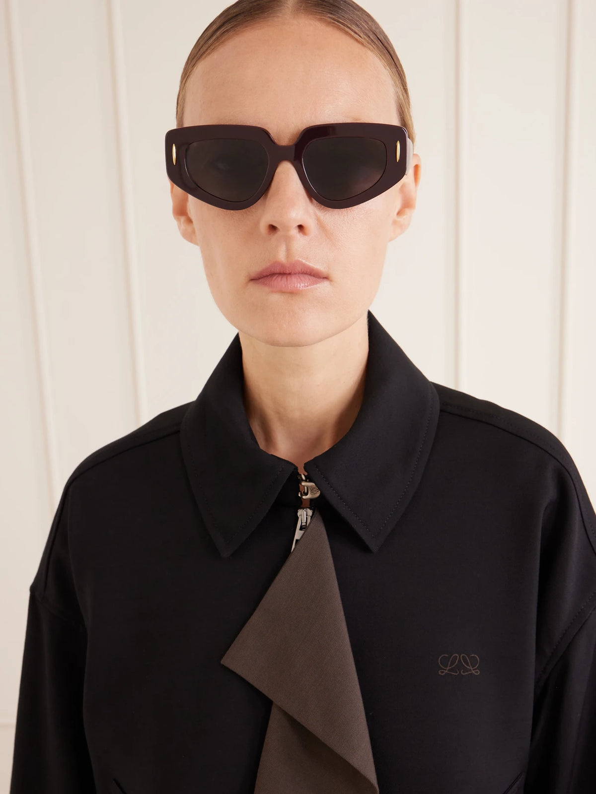Image of Sunglasses. Product name - Small Butterfly Screen Oversized D-frame Acetate Sunglasses in Dark purple colour by brand - Loewe