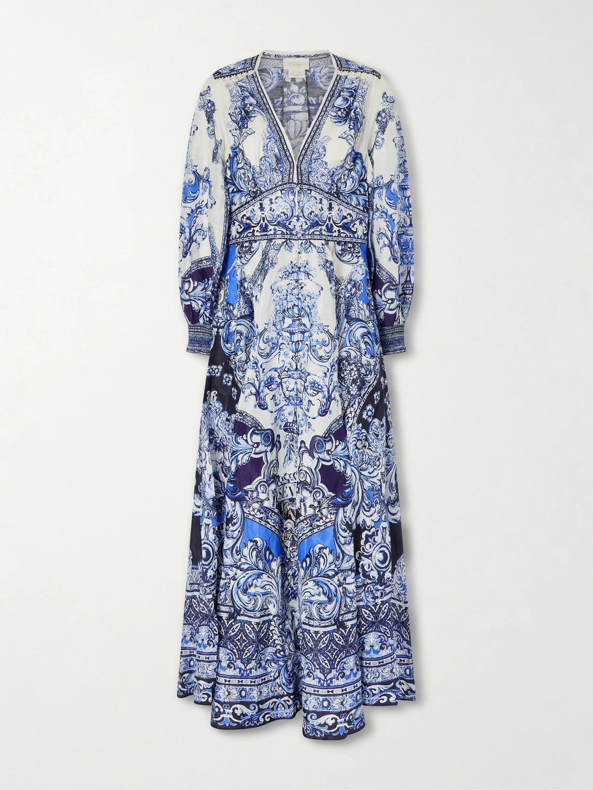 Crystal-embellished Printed Linen And Silk-blend Maxi Dress