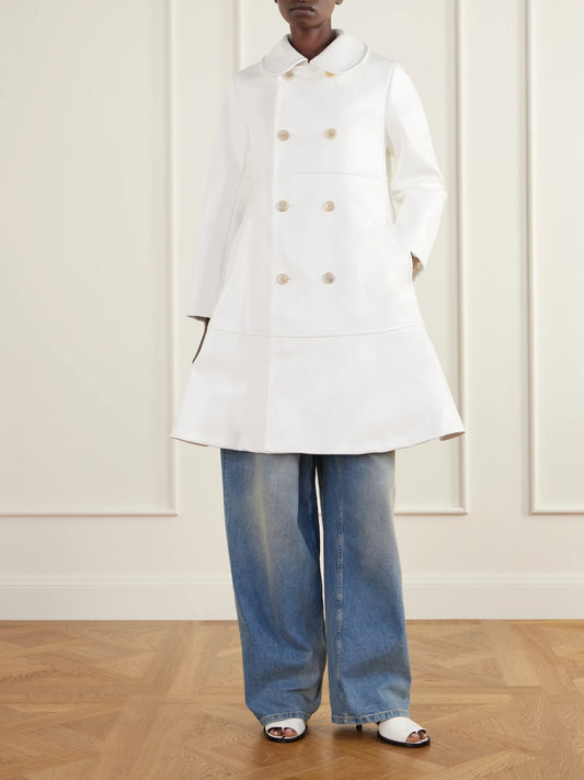 Image of Coats & Jackets. Product name - Double-breasted Tiered Glossed Coat in White colour by brand - Comme des Garçons GIRL