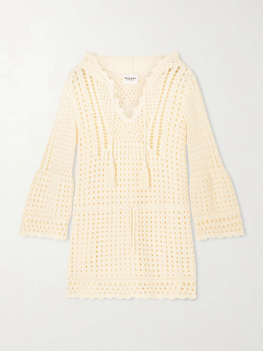 Image of Dresses. Product name - Zelnie Crocheted Cotton-blend Mini Dress in Ecru colour by brand - MARANT ÉTOILE