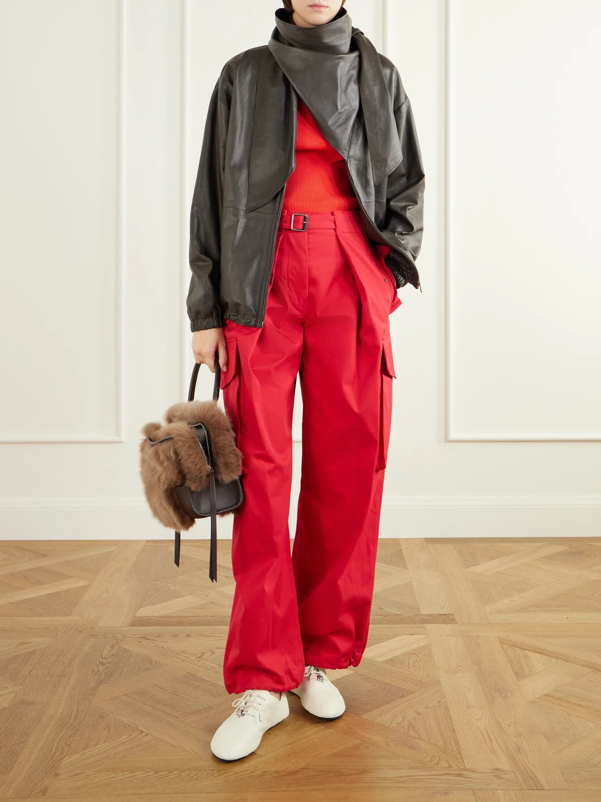 LOEWE Amazona 180 Medium Shearling-trimmed Leather Shoulder Bag