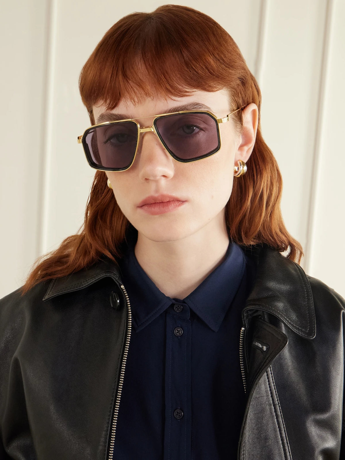Image of Sunglasses. Product name - Jagger Double-bridge Aviator-style Titanium Sunglasses in Gold colour by brand - Jacques Marie Mage