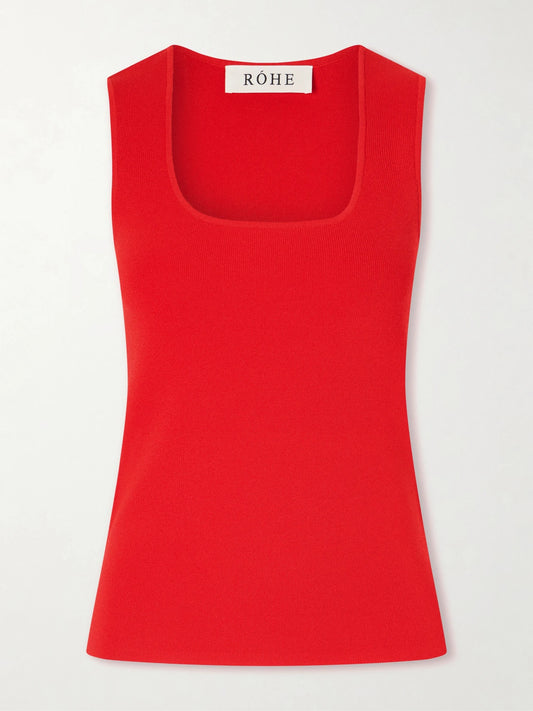 Image of a model wearing Tops. Product name - Knitted Tank in Red colour by brand - RÓHE
