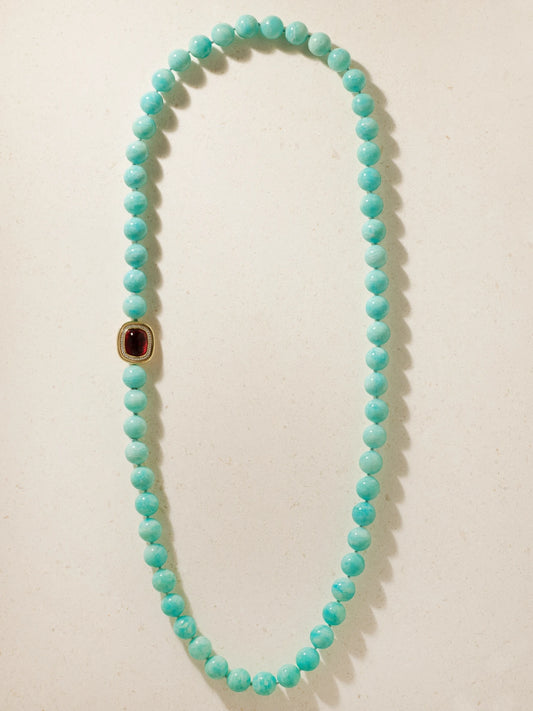 Octavia Elizabeth Orb 18-karat Gold, Diamond, Amazonite And Tourmaline Beaded Necklace