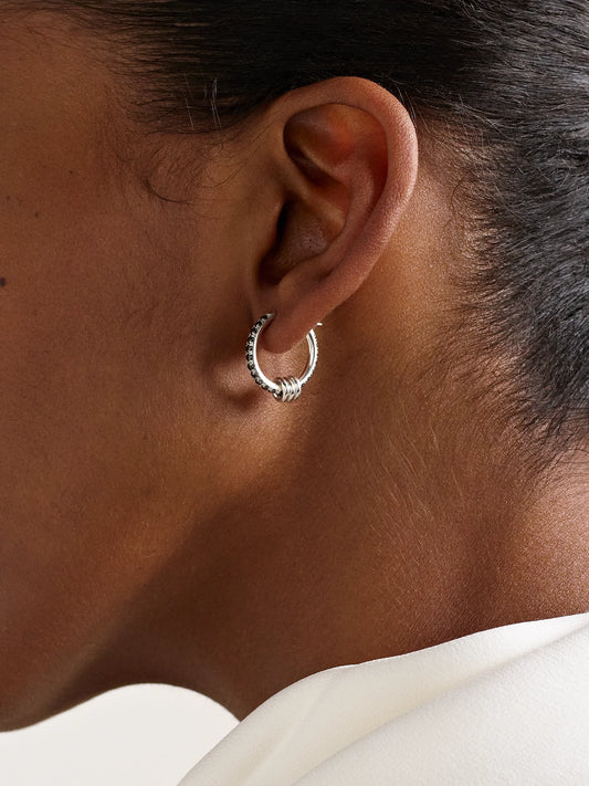 Image of Earrings. Product name - Ara Sterling Silver Diamond Hoop Earrings in Black colour by brand - Spinelli Kilcollin