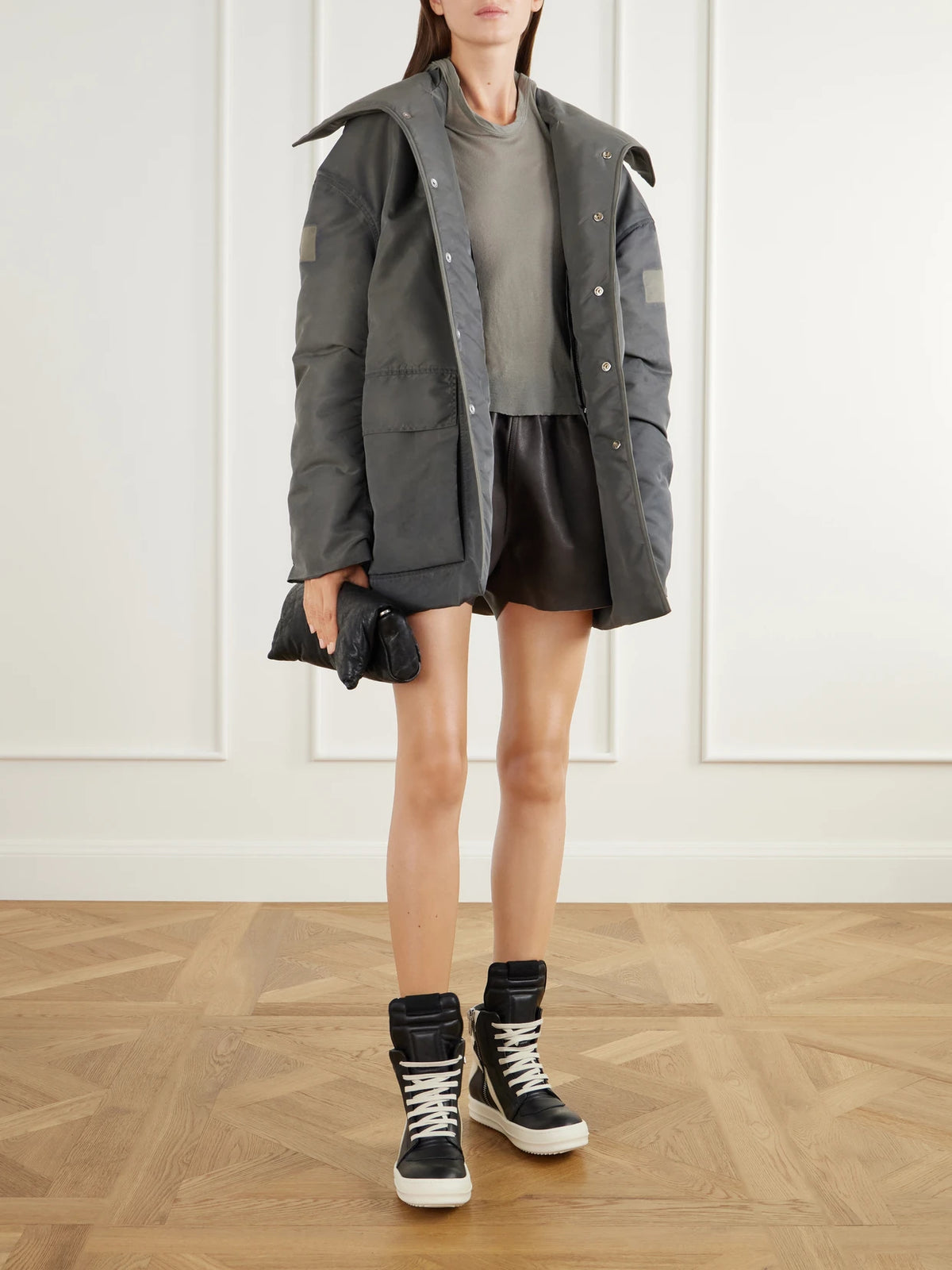 Image of Sneakers. Product name - Geobasket Two-tone Leather High-top Sneakers in Black colour by brand - Rick Owens