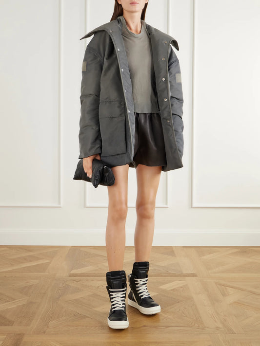 Image of Sneakers. Product name - Geobasket Two-tone Leather High-top Sneakers in Black colour by brand - Rick Owens