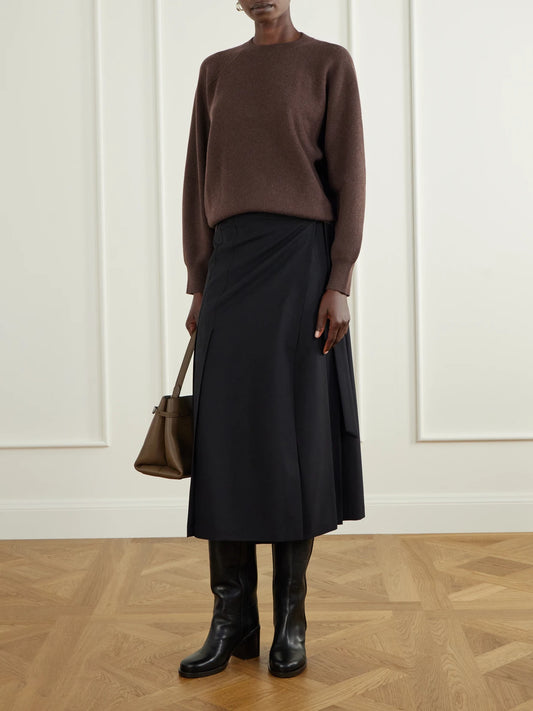 Image of a model wearing Outerwear. Product name - Ribbed Cashmere Sweater in Dark brown colour by brand - Brunello Cucinelli