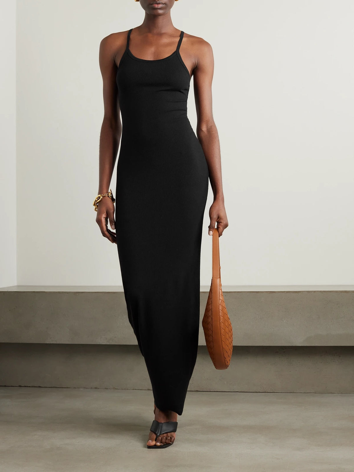 Image of Dresses. Product name - Tank Ribbed Stretch-jersey Maxi Dress in Black colour by brand - ÉTERNE