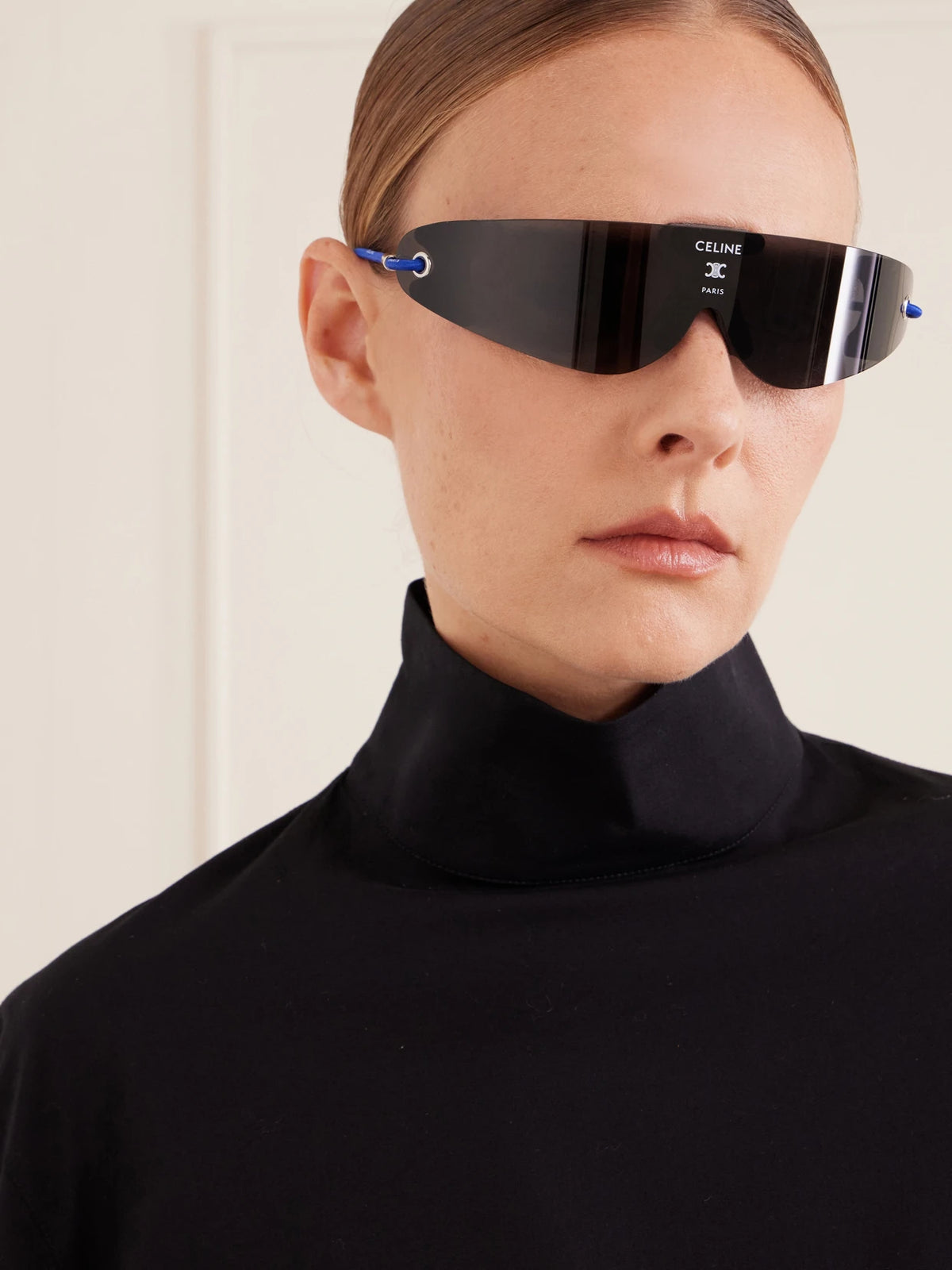 Image of Sunglasses. Product name - Runner Shield-style Injection Sunglasses in Blue colour by brand - CELINE Eyewear