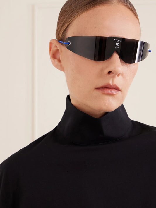 Image of Sunglasses. Product name - Runner Shield-style Injection Sunglasses in Blue colour by brand - CELINE Eyewear