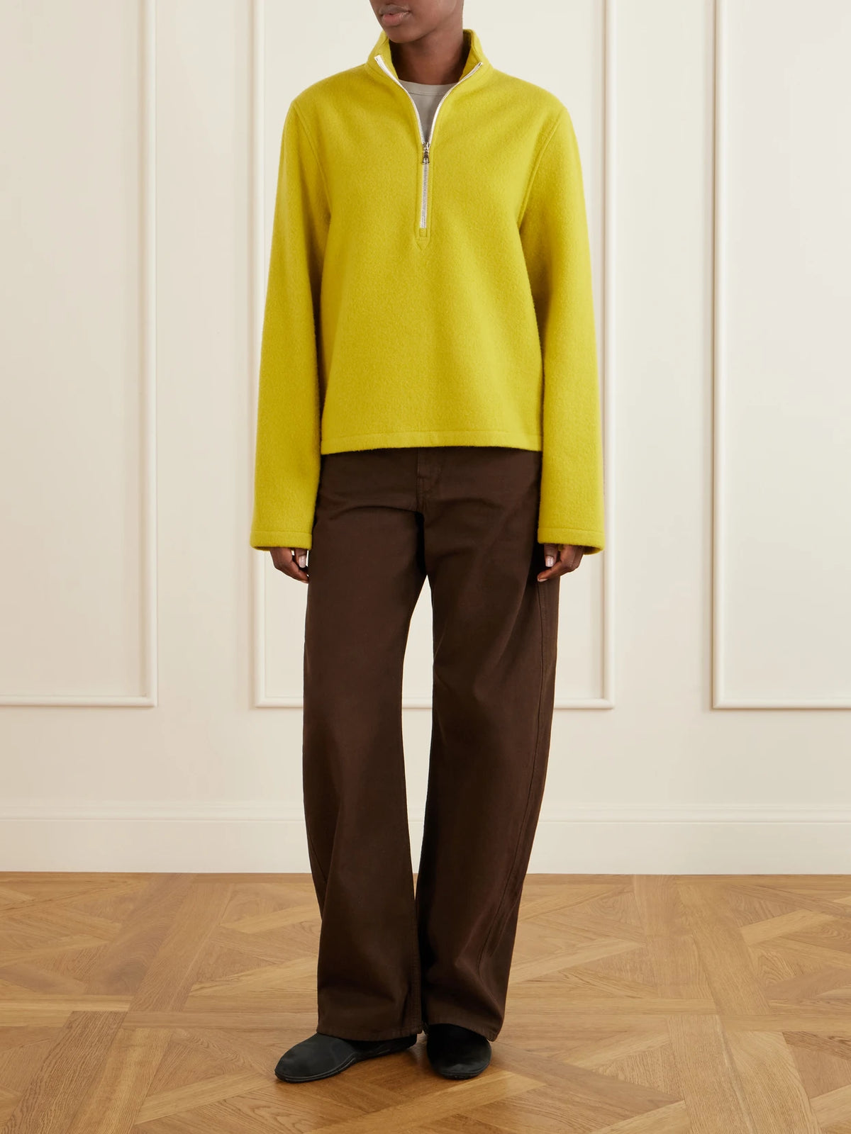 Image of Sleepwear & Loungewear. Product name - City Virgin Wool-fleece Half-zip Sweater in Yellow colour by brand - RIER
