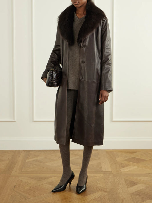 Image of a model wearing Outerwear. Product name - Jude Oversized Cashmere And Wool-blend Sweater in Light brown colour by brand - Nour Hammour