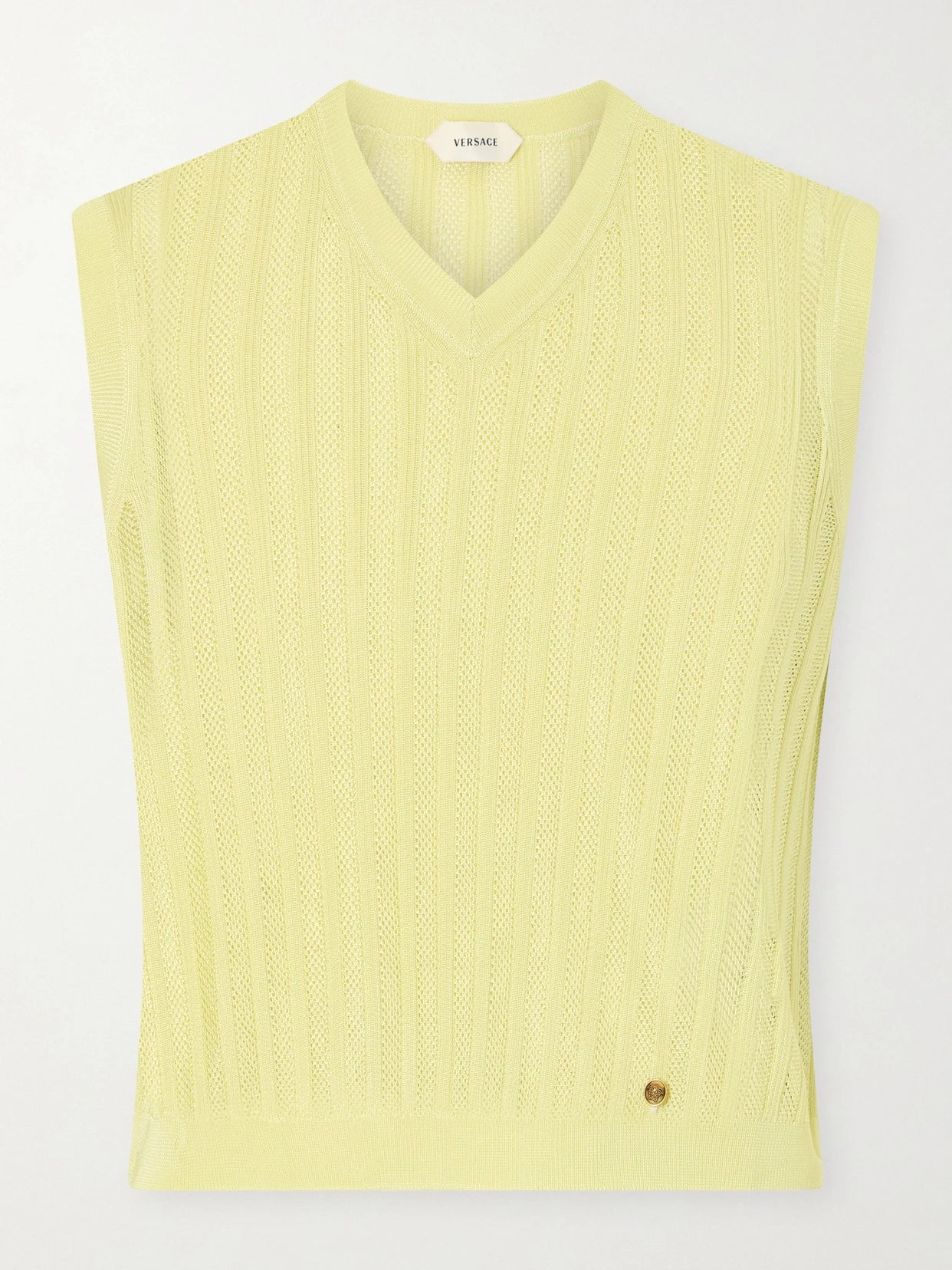 Medusa-embellished Ribbed Mesh Vest