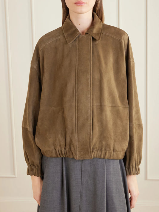Paneled Suede Bomber Jacket
