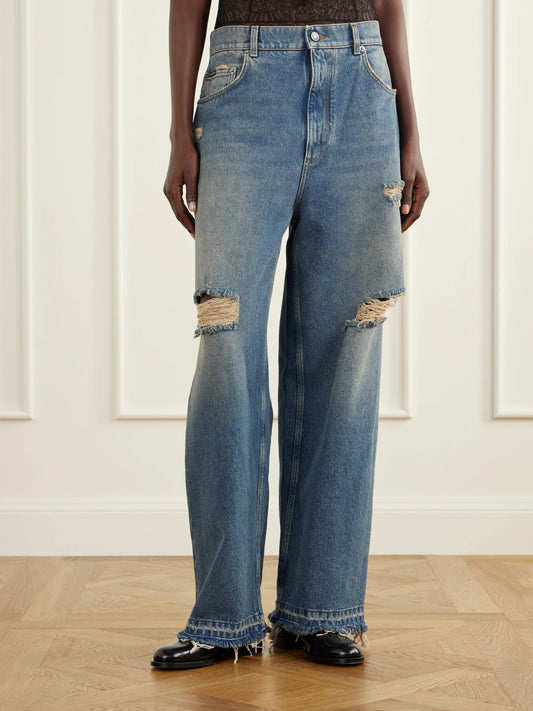 Dolce & Gabbana Distressed High-rise Wide-leg Jeans