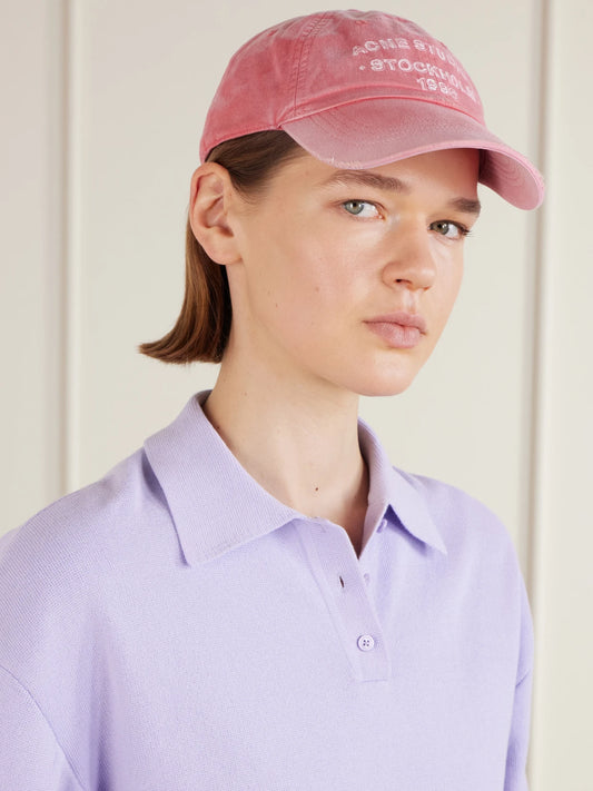 Image of Hats. Product name - Cuddy Sunkissed Logo-print Cotton-twill Cap in Pink colour by brand - Acne Studios