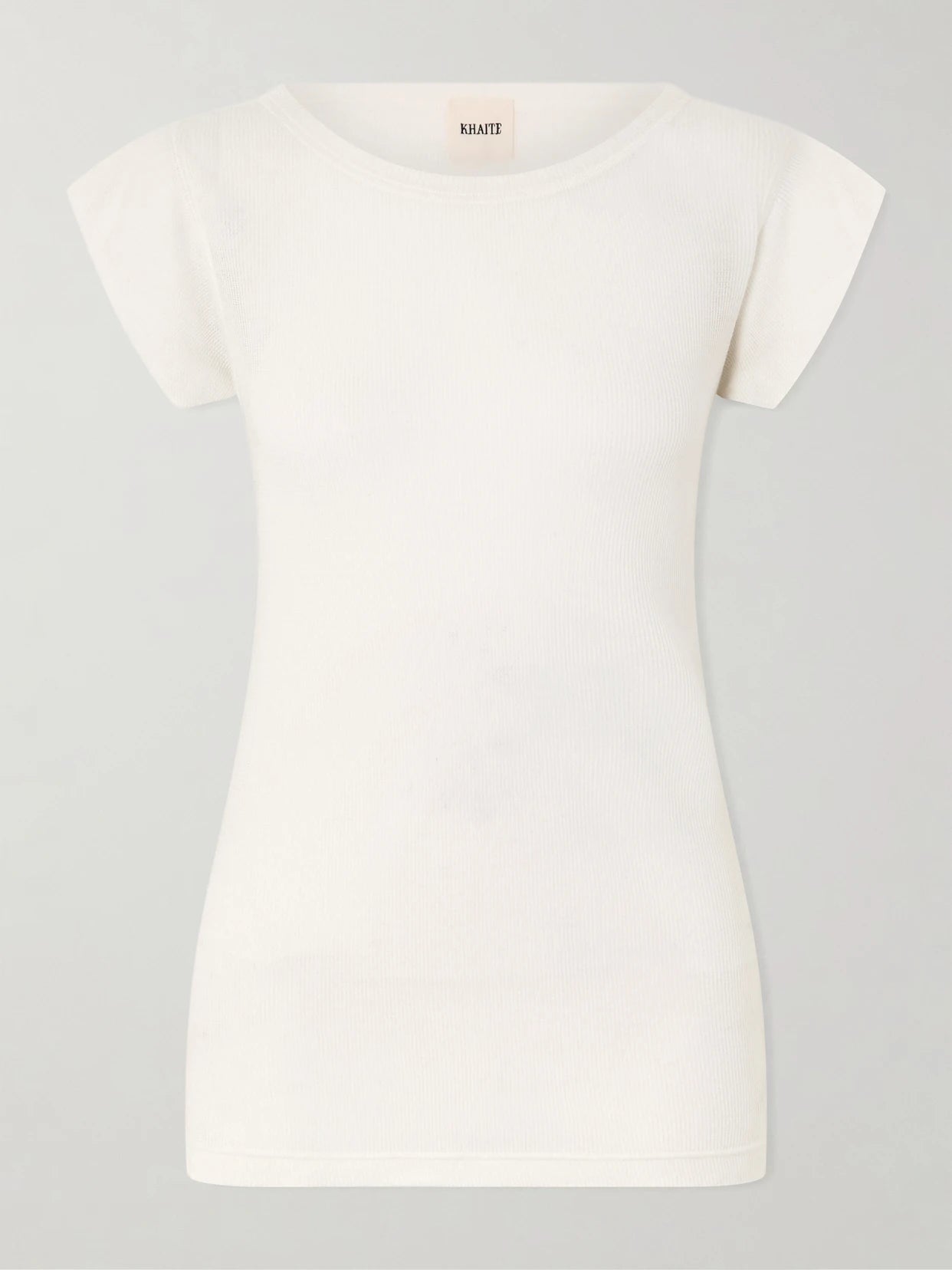 Image of a model wearing Tops. Product name - Angel Cotton And Cashmere-blend T-shirt in White colour by brand - KHAITE