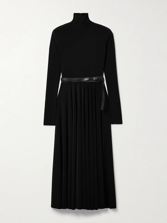 Image of Dresses. Product name - Belted Stretch-jersey Turtleneck Midi Dress in Black colour by brand - Norma Kamali