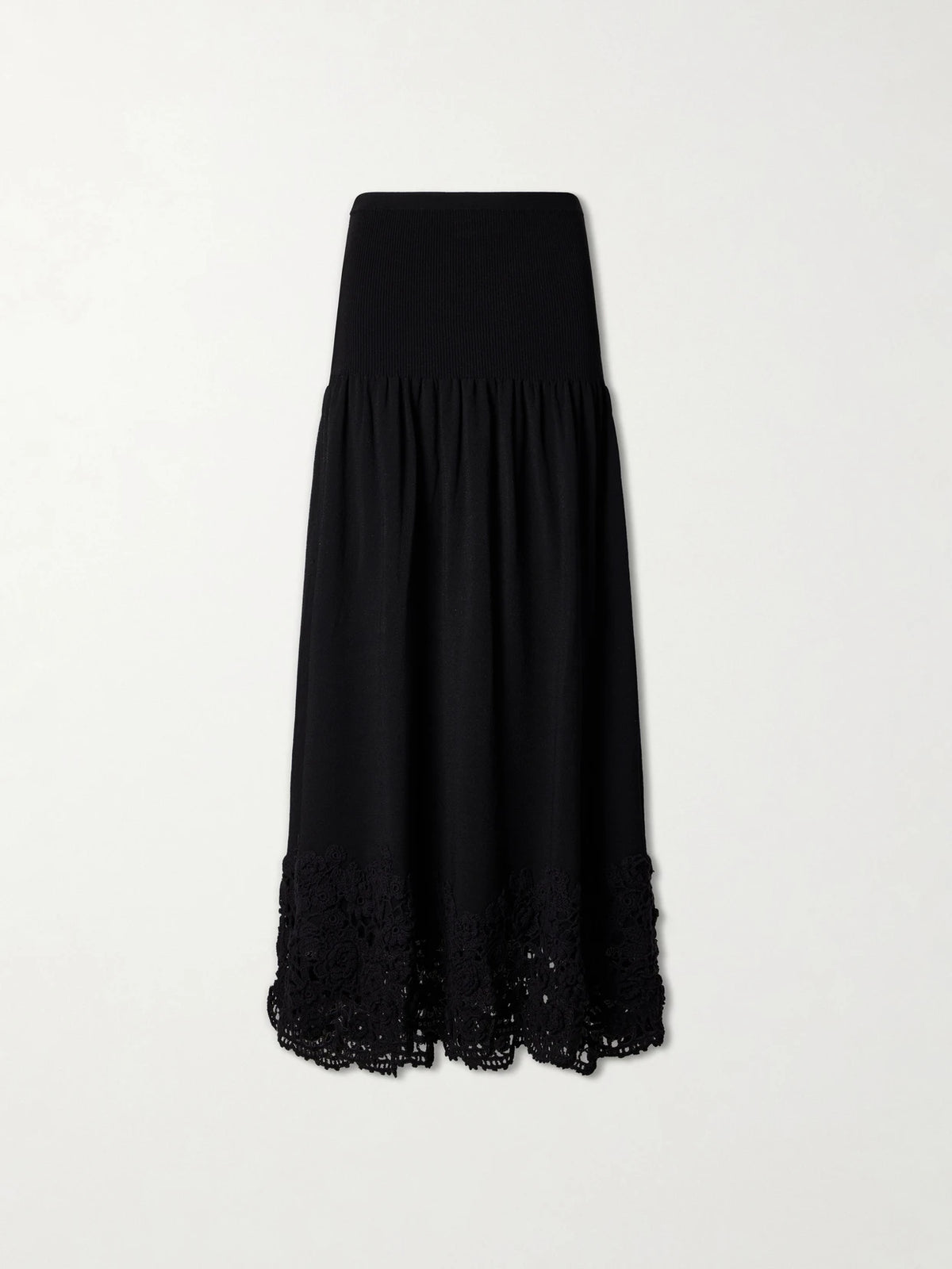 Ulla Johnson Leona Crochet-trimmed Ribbed Midi Skirt