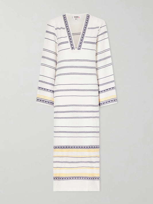 Image of Dresses. Product name - Theodora Striped Linen Maxi Dress in White colour by brand - lemlem
