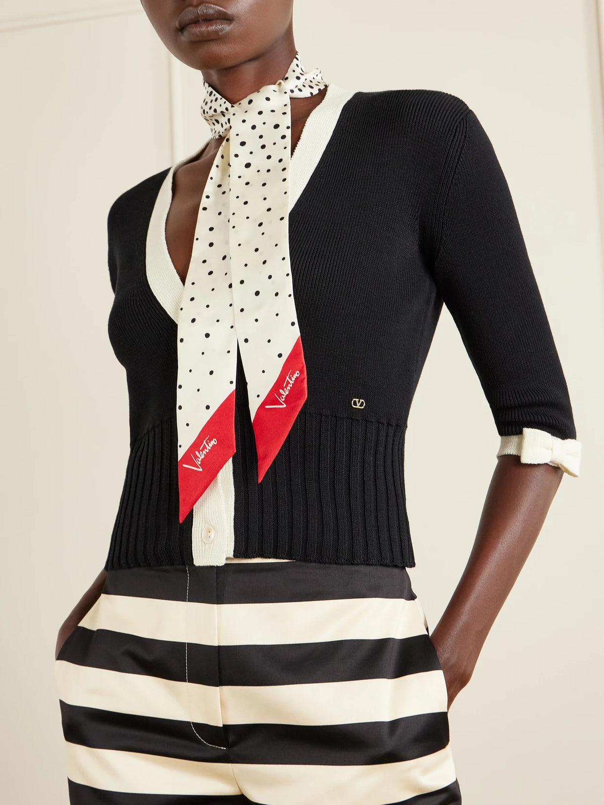 Image of Scarves & Shawls. Product name - Bandeaux Printed Silk Scarf in White colour by brand - Valentino Garavani