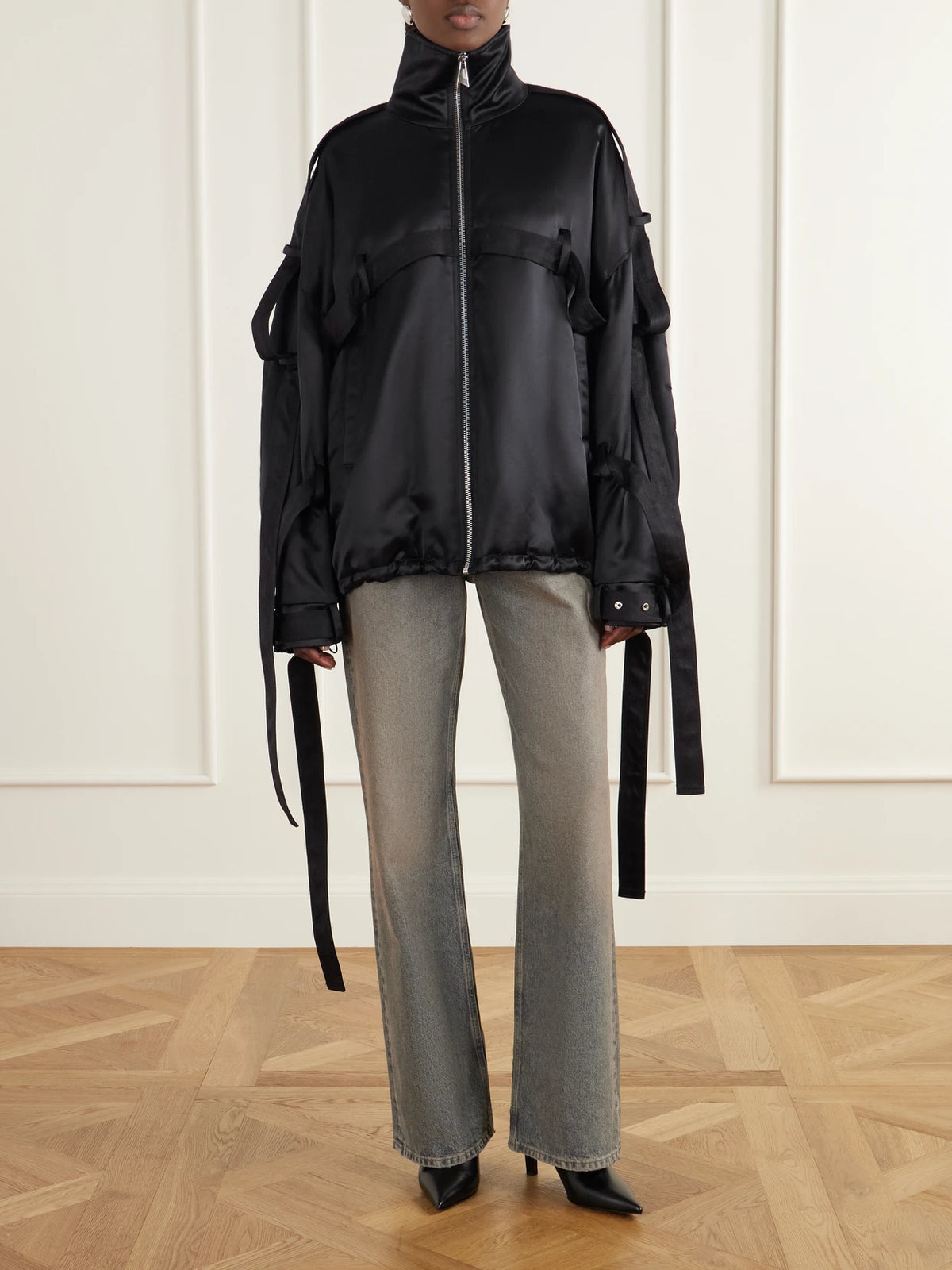 The Attico Deconstructed Satin Bomber Jacket