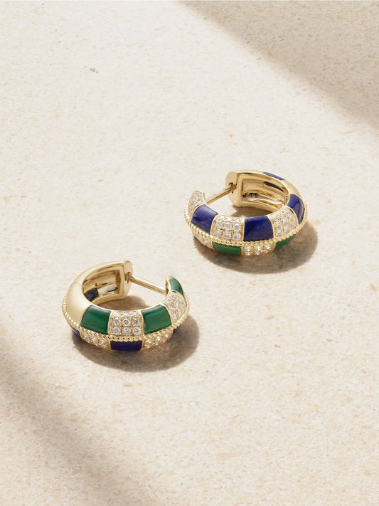 Mini Créoles 9-karat Gold Multi-stone Hoop Earrings