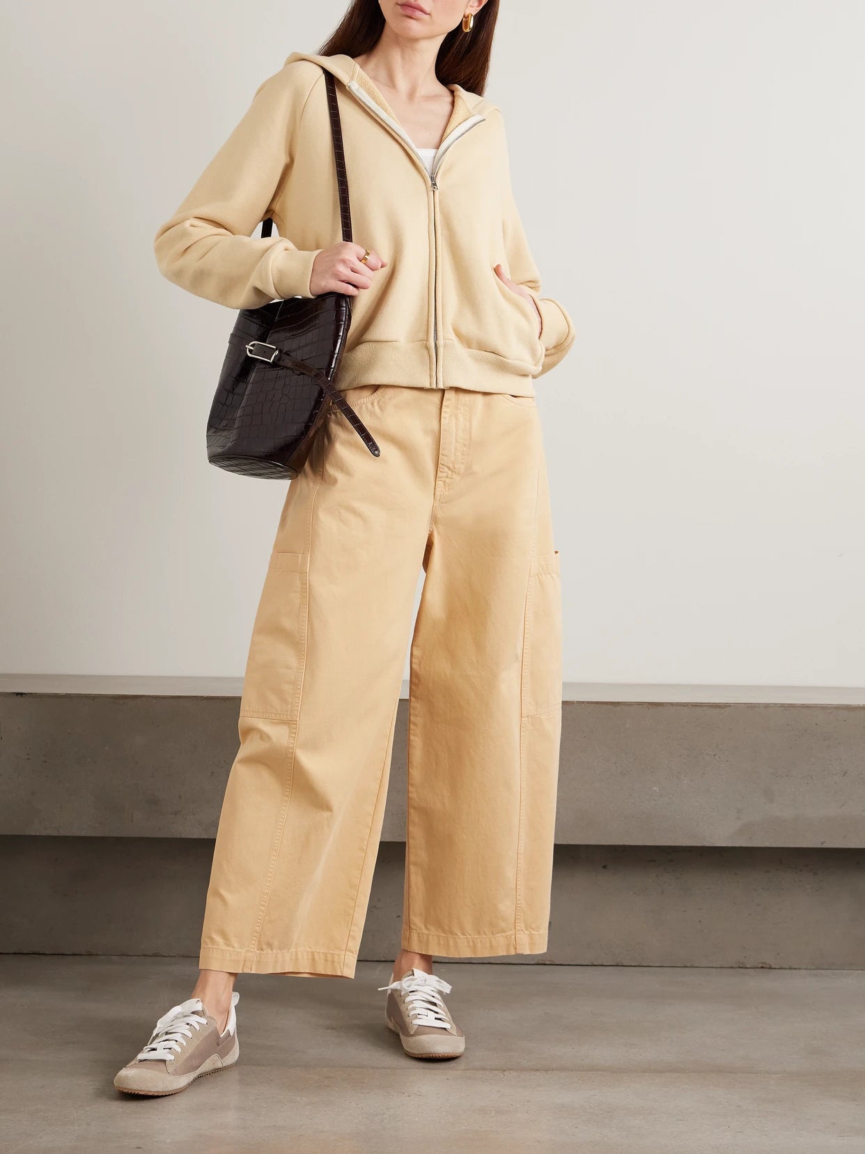 Image of Jeans. Product name - The Crop Painter Cropped Mid-rise Wide-leg Jeans in Yellow colour by brand - Jamie Haller
