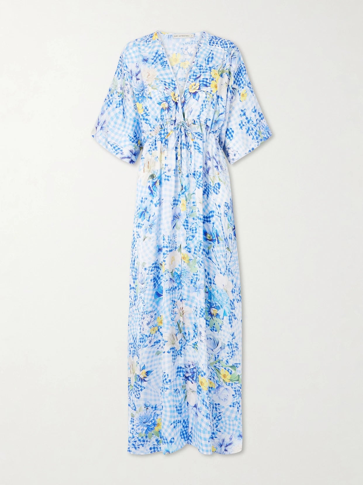 Taormina Checked Floral-print Satin Kaftan