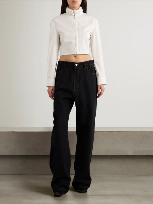 Cropped Folded Cotton-poplin Shirt