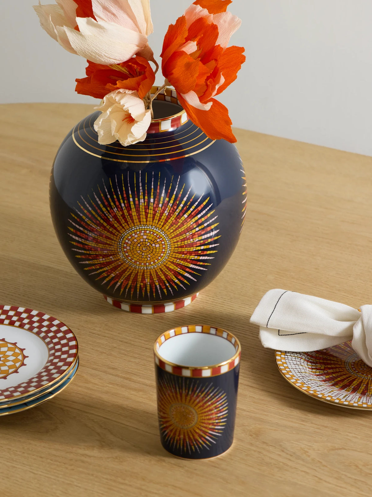Image of Decor. Product name - Bubble Gold-plated Porcelain Vase in Navy colour by brand - La DoubleJ