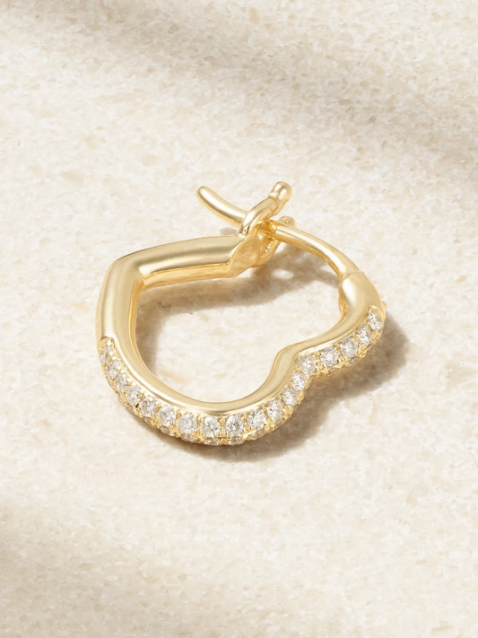 Mini Créole Coeur 9-karat Gold Diamond Single Hoop Earring