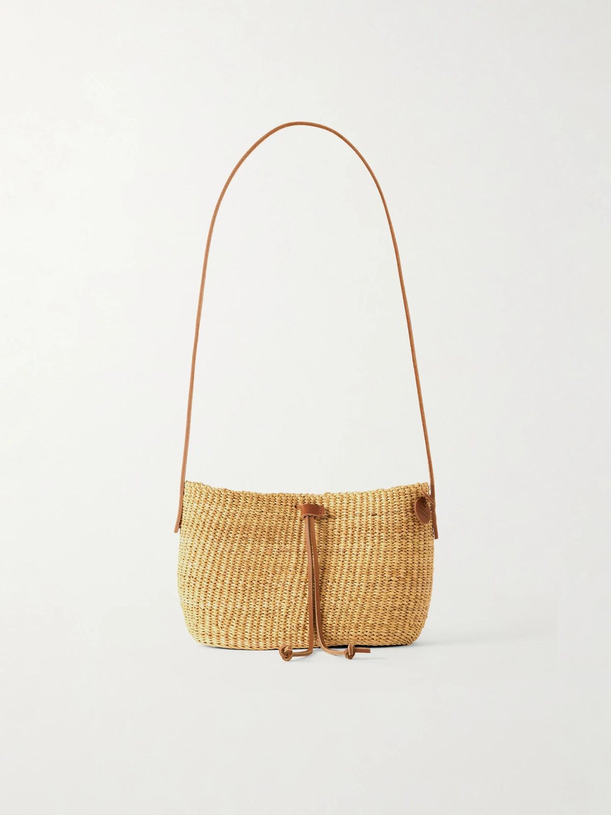 Nina Leather-trimmed Raffia Shoulder Bag