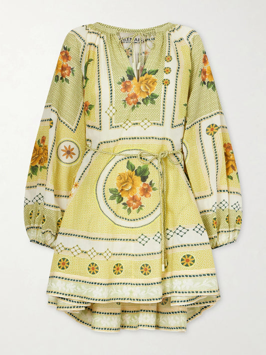 Image of Dresses. Product name - Dixie Cotton Mini Dress in Green colour by brand - ALÉMAIS