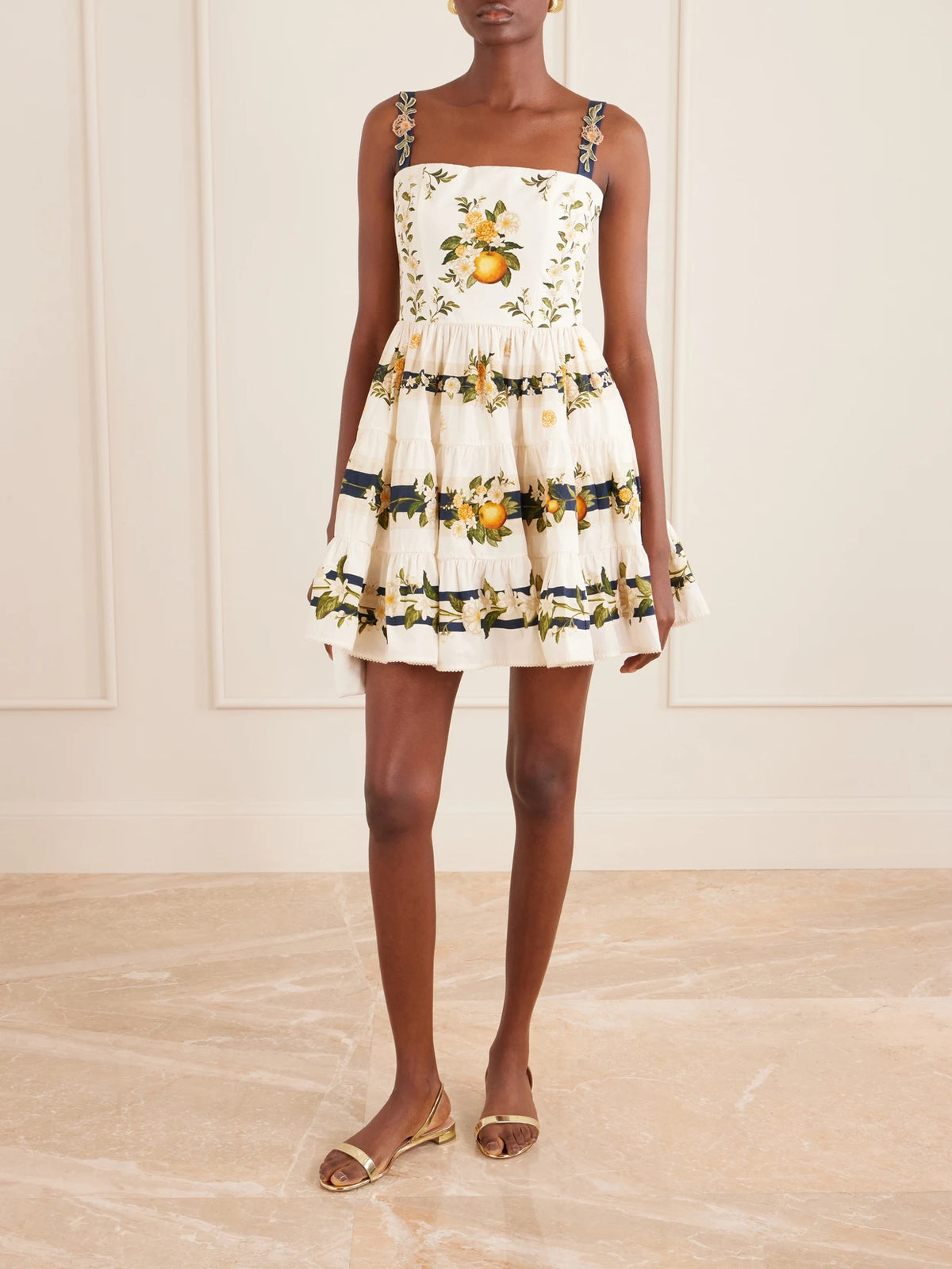 Image of Dresses. Product name - Lima Floral-printed Cotton Mini Dress in Cream colour by brand - Agua by Agua Bendita