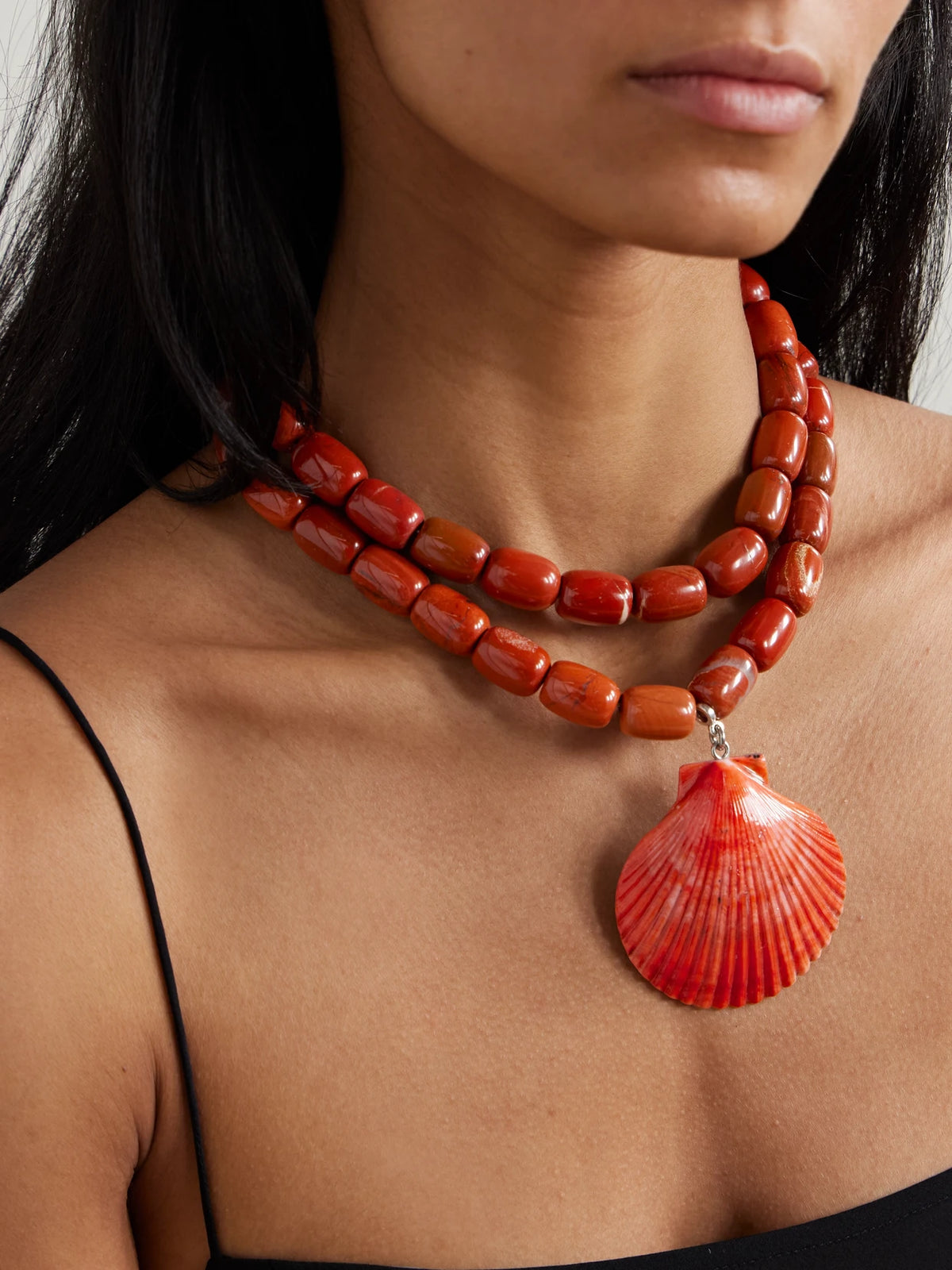 Image of Necklaces. Product name - Luma Silver-tone, Jasper, Resin And Shell Necklace in Red colour by brand - Julietta