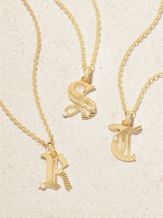 Initials & Numbers Medium 18-karat Gold Diamond Pendant
