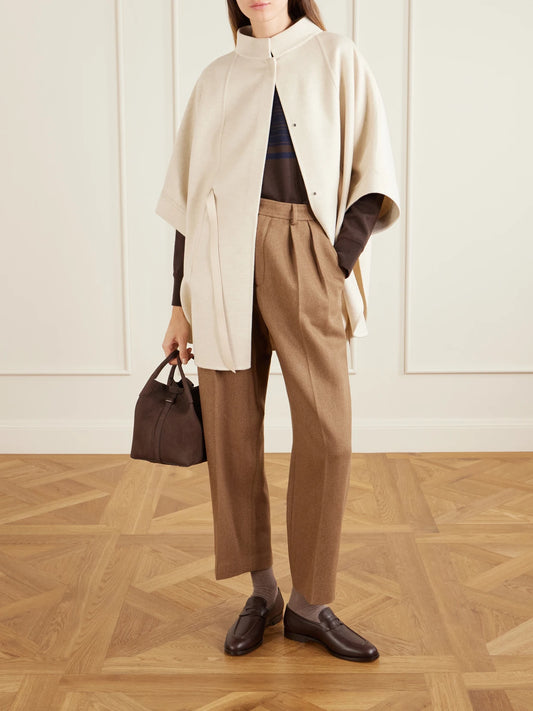 Image of Coats & Jackets. Product name - Belted Leather-trimmed Cashmere Cape in Beige colour by brand - Loro Piana