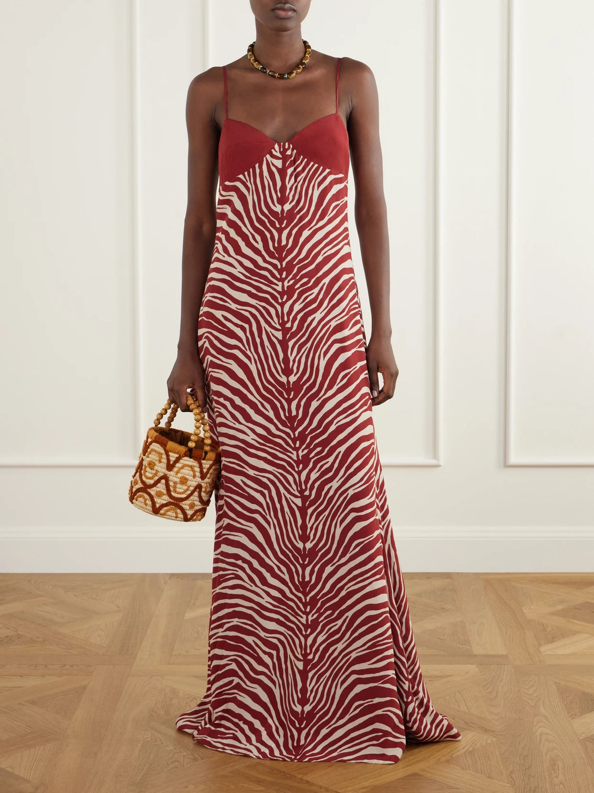 Image of Dresses. Product name - Pontevedra Zebra-print Jersey Maxi Dress in Red colour by brand - Cala de la Cruz