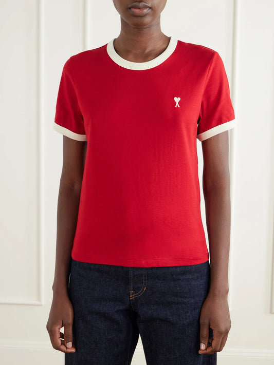 AMI PARIS Logo-embroidered Cotton-jersey T-shirt