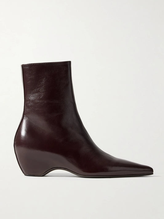 KHAITE Sybil Glossed-leather Ankle Boots